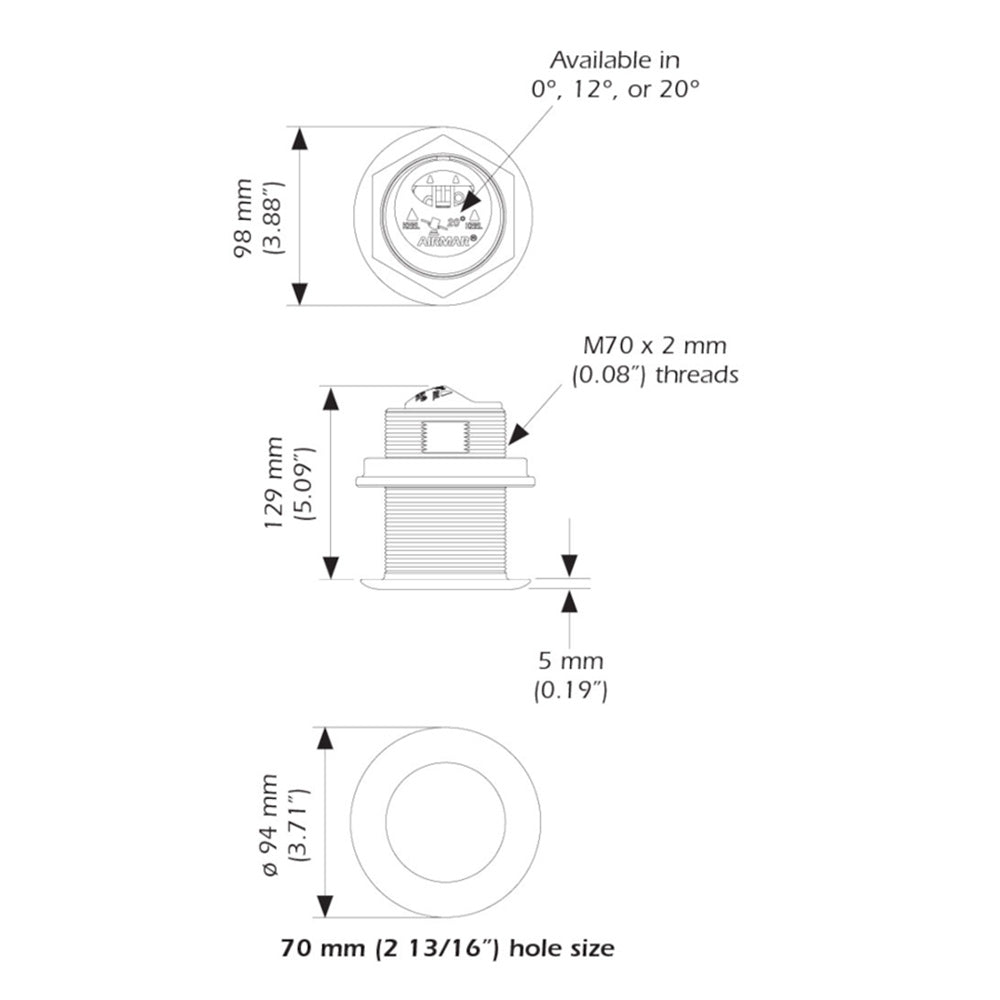 Airmar B75HW High Wide Chirp Transducer - 12 Degree Deadrise, 600W Thru Hull [B75C-12-HW-MM]